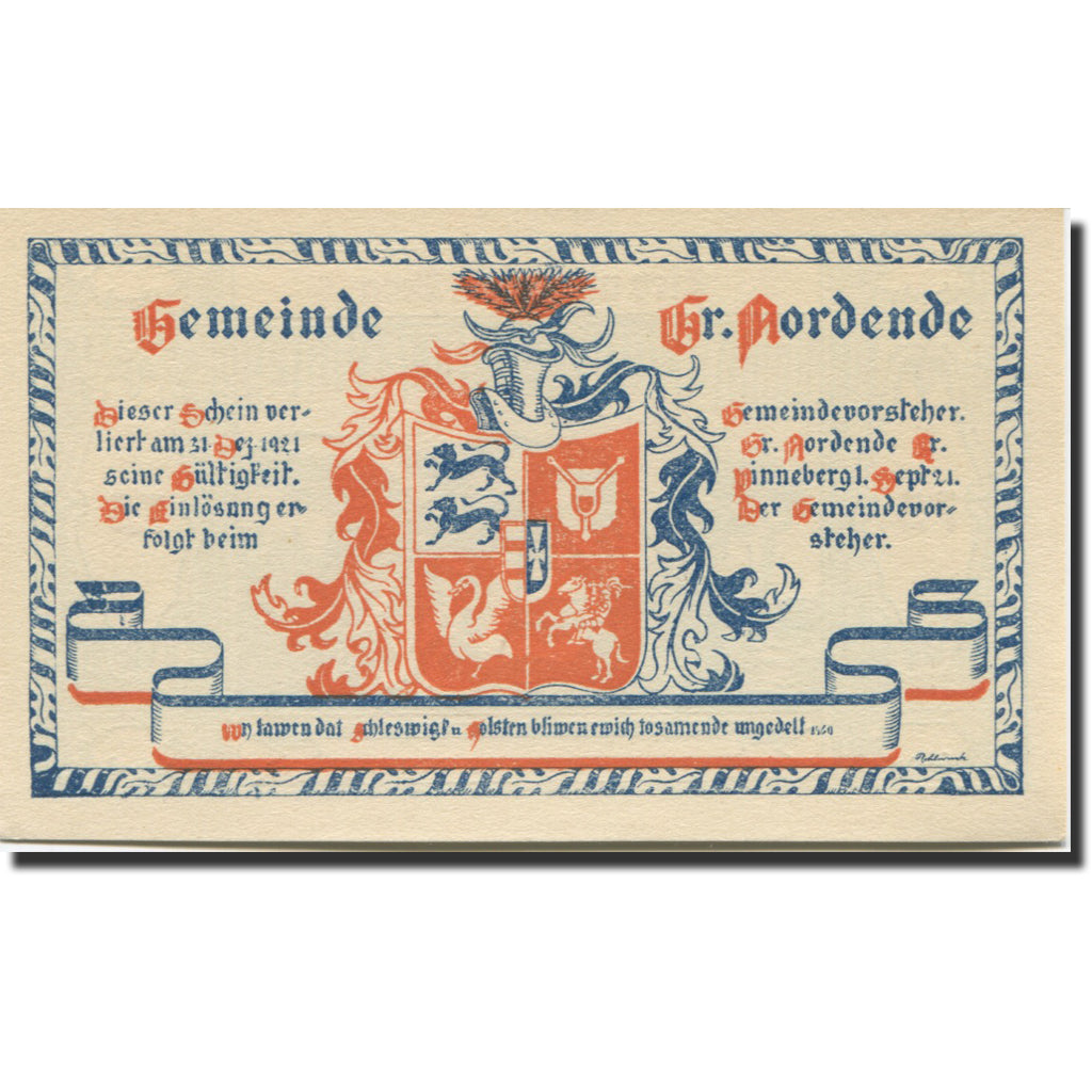 Banknote, Germany, Gross Nordende, 75 Pfennig, cheval, 1921 UNC(63) Mehl:484.1