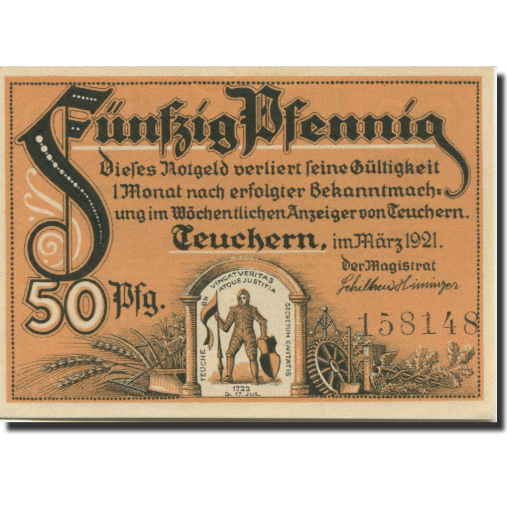 Banknote, Germany, Teuchern, 50 Pfennig, château, 1921, UNC(63), Mehl:1317.1