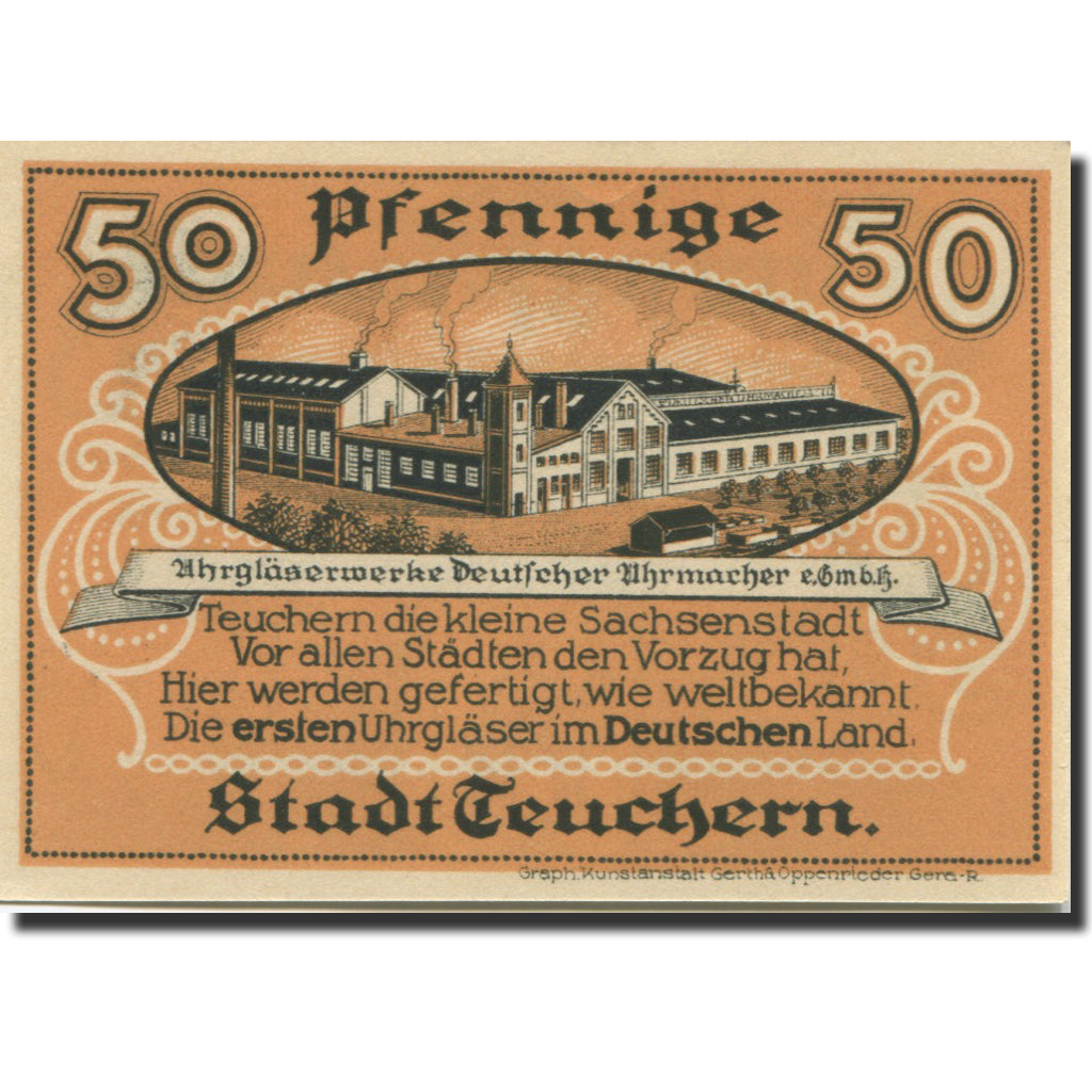 Banknote, Germany, Teuchern, 50 Pfennig, château, 1921, UNC(63), Mehl:1317.1