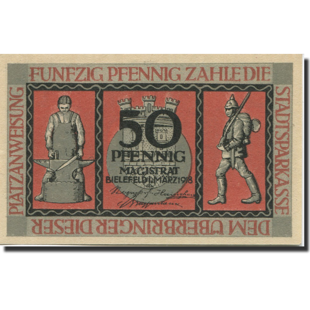 Banknote, Germany, Bielefeld, 50 Pfennig, personnage, UNC(63), Mehl:103
