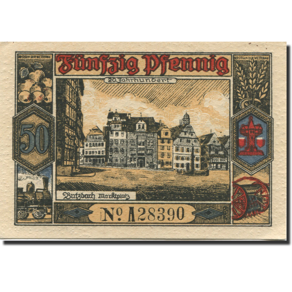 Banknote, Germany, Butzbach, 50 Pfennig, rue, 1921 UNC(63) Mehl:212.1