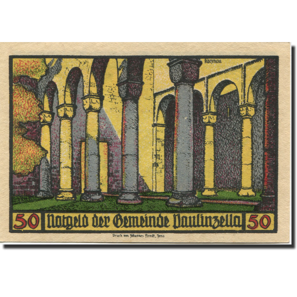 Banknote, Germany, Paulinzella, 50 Pfennig, monastère, 1922 UNC(63) Mehl:1053.1