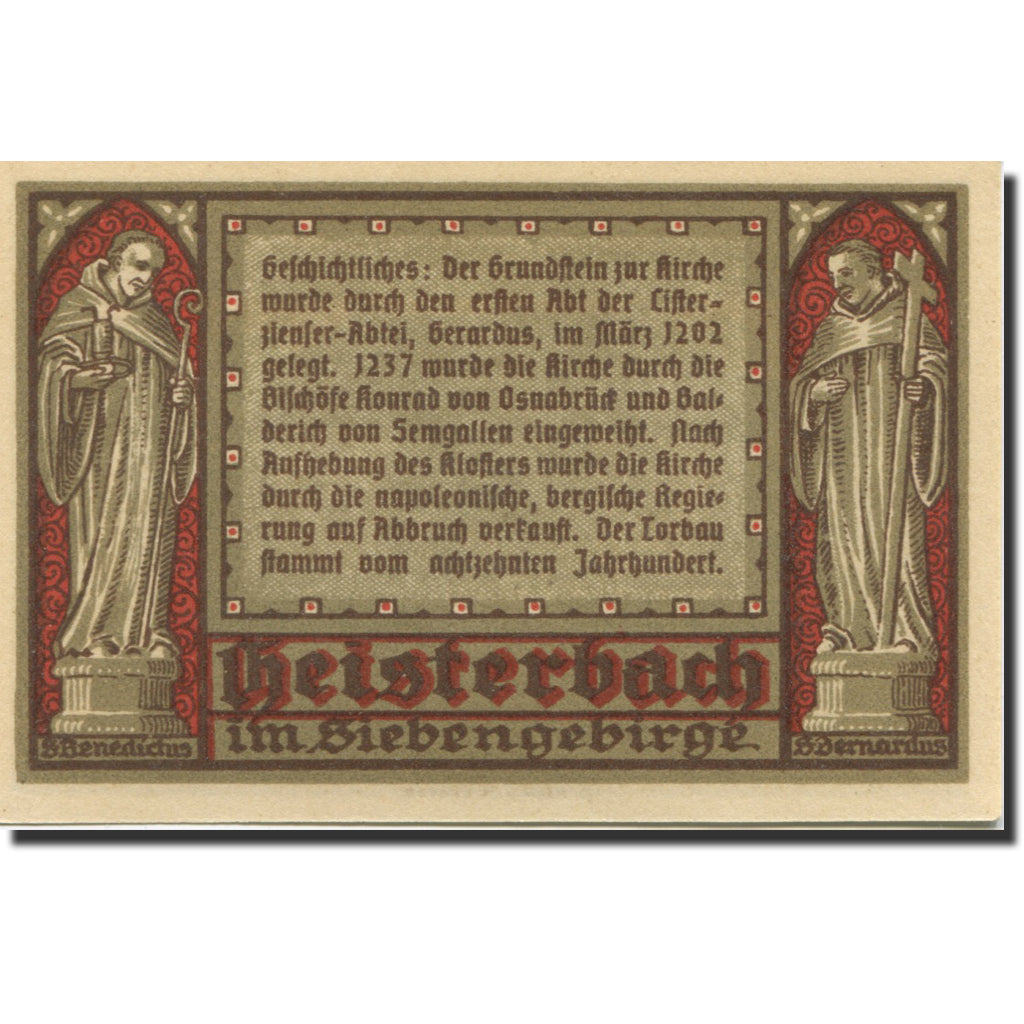 Banknote, Germany, Heisterbach, 50 Pfennig, château, 1921 UNC(63) Mehl:593.2