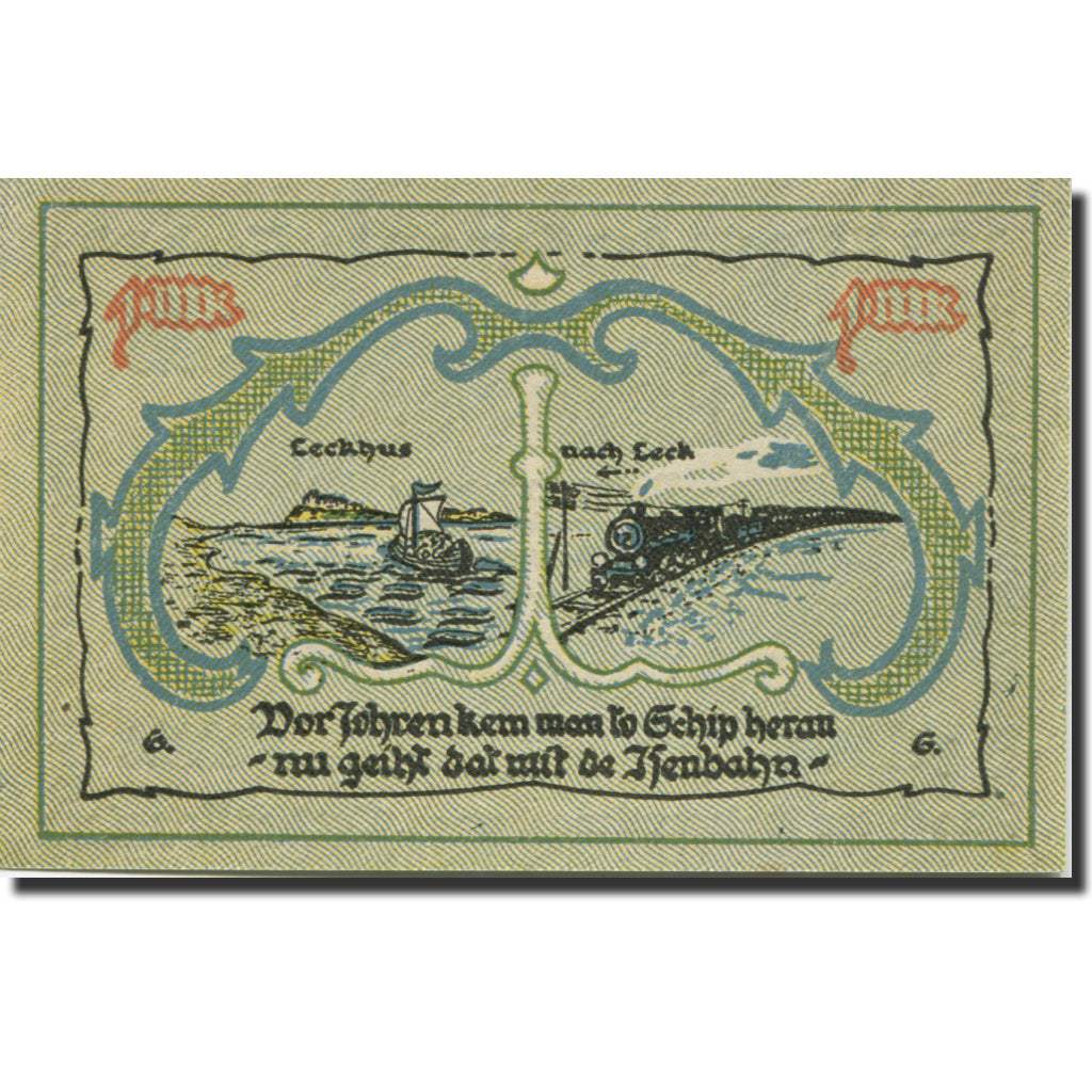 Banknote, Germany, Leck, 1 Mark, transport, 1921, UNC(63), Mehl:780.1