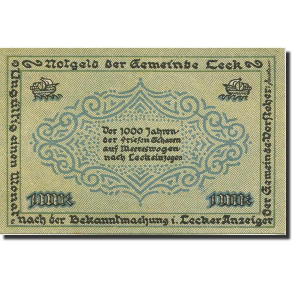 Banknote, Germany, Leck, 1 Mark, transport, 1921, UNC(63), Mehl:780.1