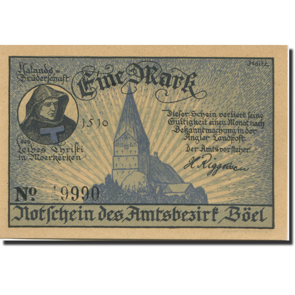 Banknote, Germany, Böel, 1 Mark, Eglise, 1920, UNC(63), Mehl:132.1a