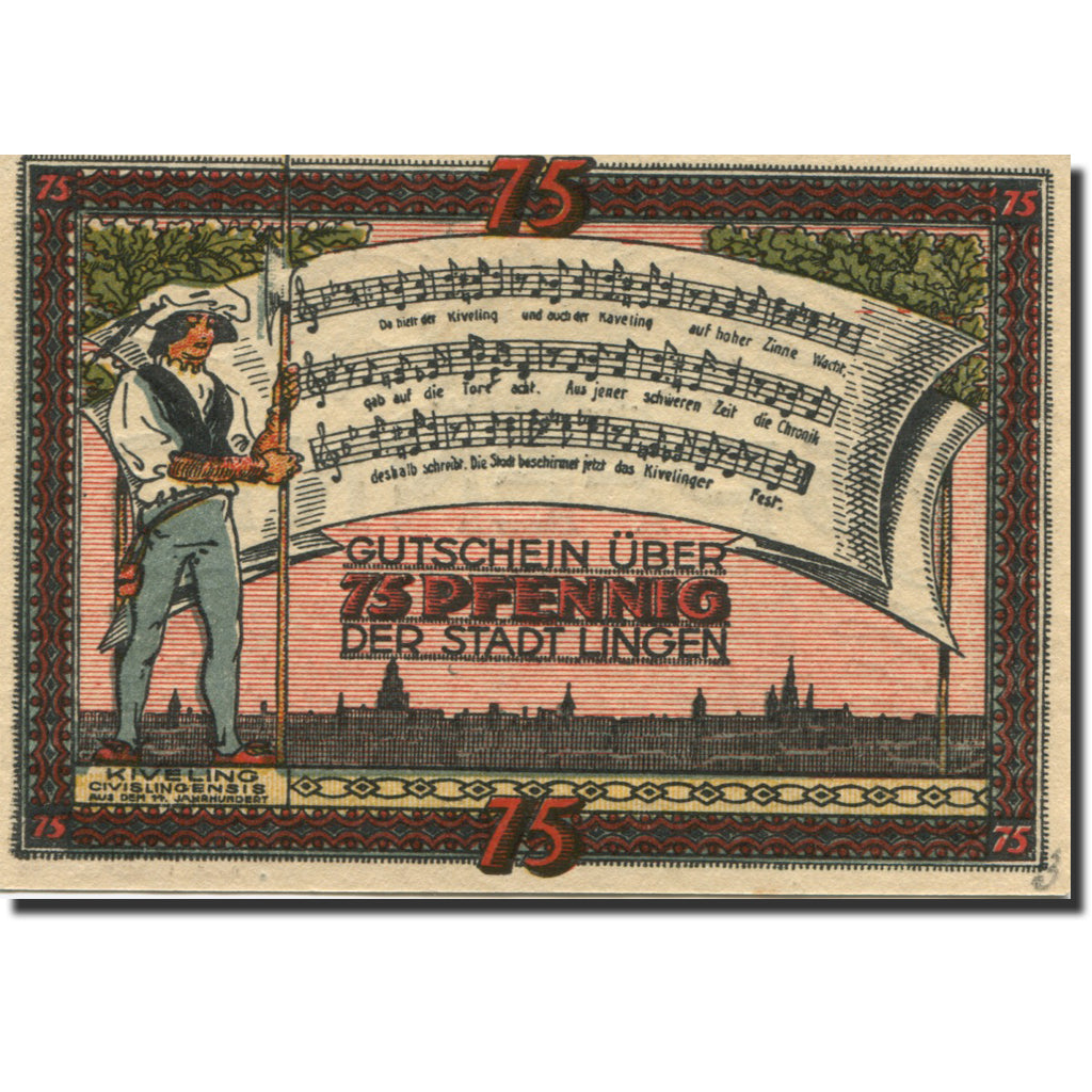Banknote, Germany, Lingen, 75 Pfennig, Blason, 1921 UNC(63) Mehl:803.3