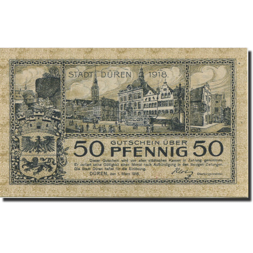 Banknote, Germany, Düren, 50 Pfennig, Ville, 1918 UNC(63) Mehl:34.6