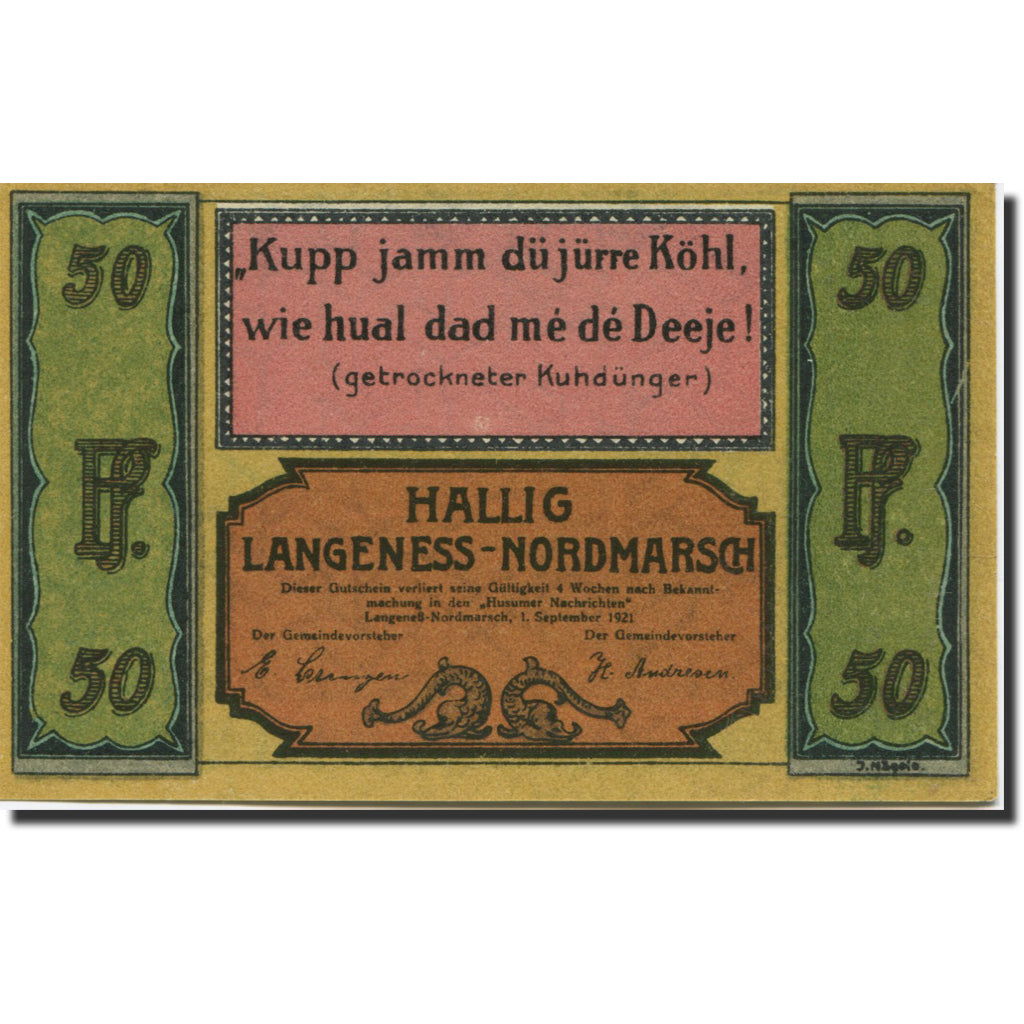 Banknote, Germany, Hallig, 50 Pfennig, mer, 1921 UNC(63) Mehl:767.1