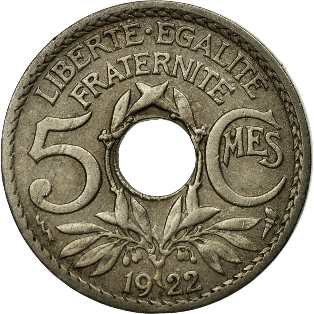 Moneta, Francia, Lindauer, 5 Centimes, 1922, Poissy, MB+, Rame-nichel, KM:875