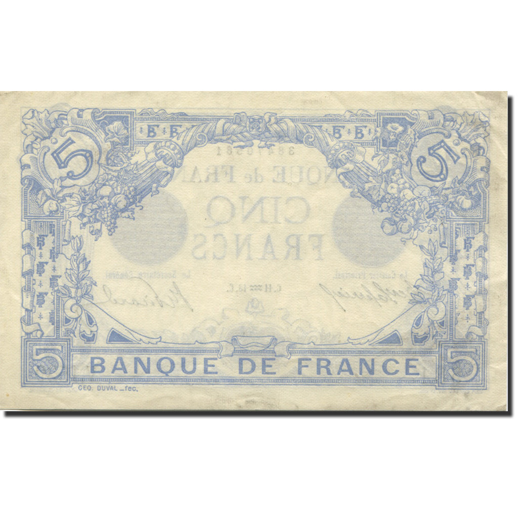 França, 5 Francs, Bleu, 1905, 1913-01-11, AU(55-58), Fayette:2.13, KM:70