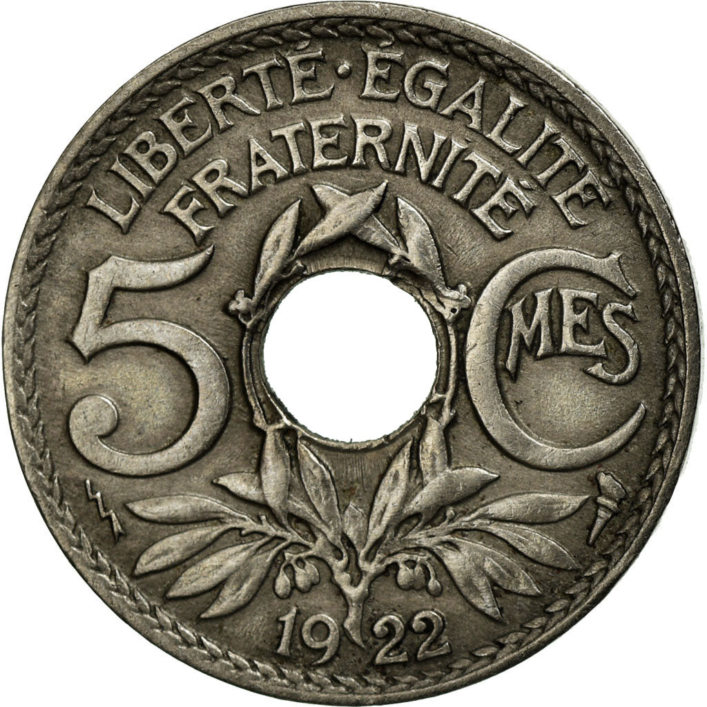 Moneta, Francja, Lindauer, 5 Centimes, 1922, Poissy, EF(40-45), Miedź-Nikiel