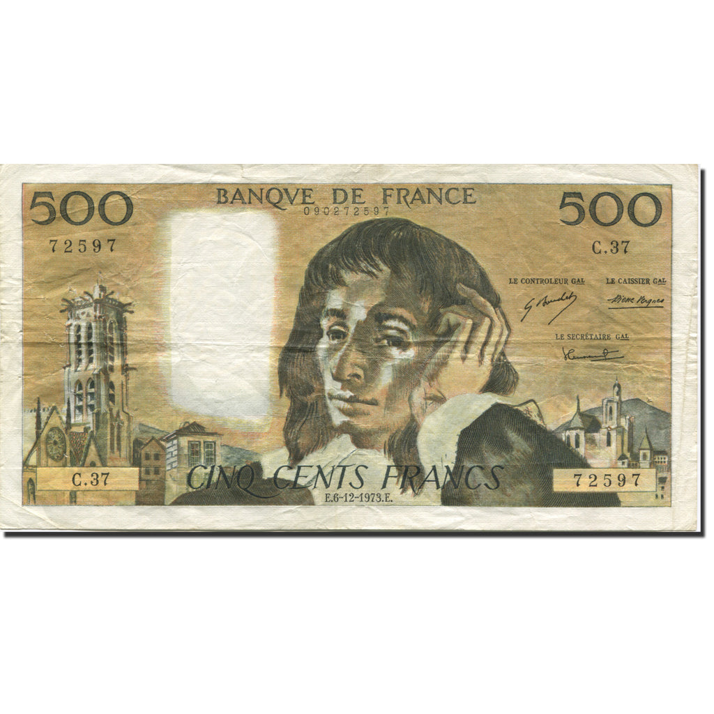 France, 500 Francs, Pascal, 1968, 1973-12-06, EF(40-45), Fayette:71.10, KM:156b