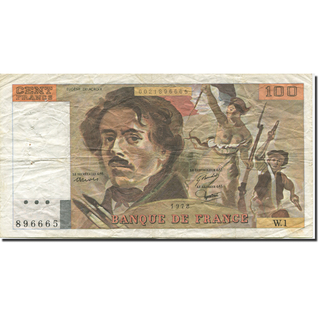 Francia, 100 Francs, Delacroix, 1978, 1978, BC, Fayette:68.1, KM:153
