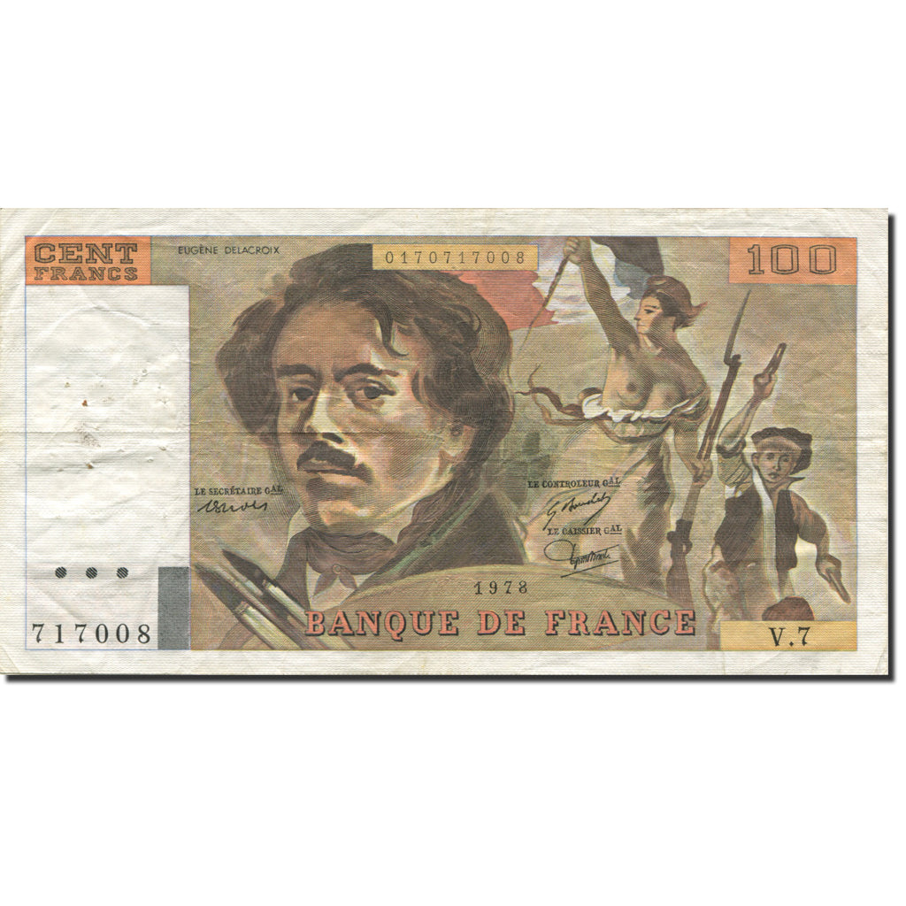 Francja, 100 Francs, Delacroix, 1978, 1978, EF(40-45), Fayette:69.1d, KM:154a