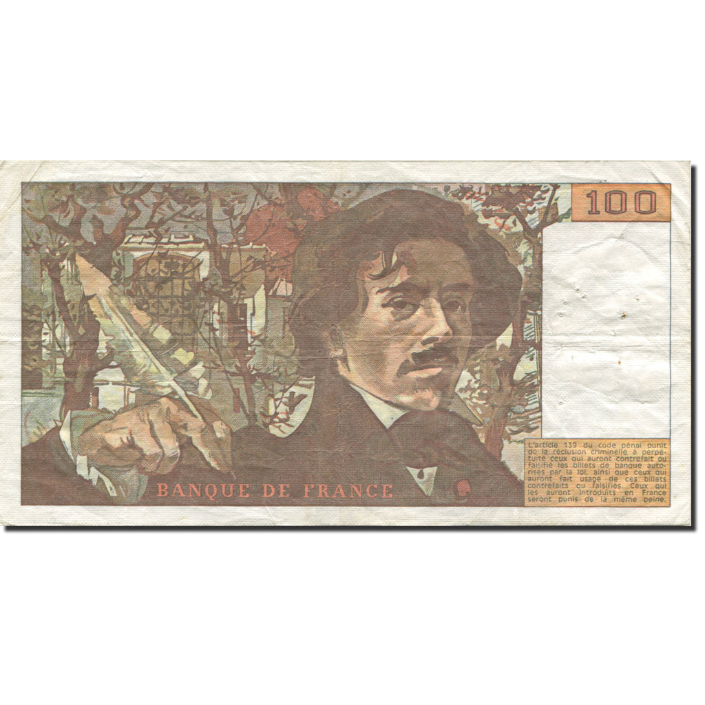 Francja, 100 Francs, Delacroix, 1978, 1978, EF(40-45), Fayette:69.1d, KM:154a