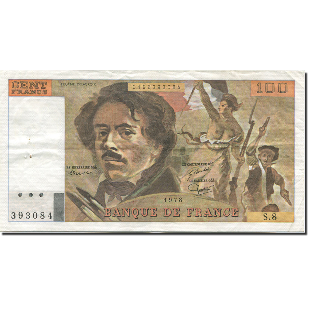 Francja, 100 Francs, Delacroix, 1978, 1978, AU(55-58), Fayette:69.01f, KM:154a