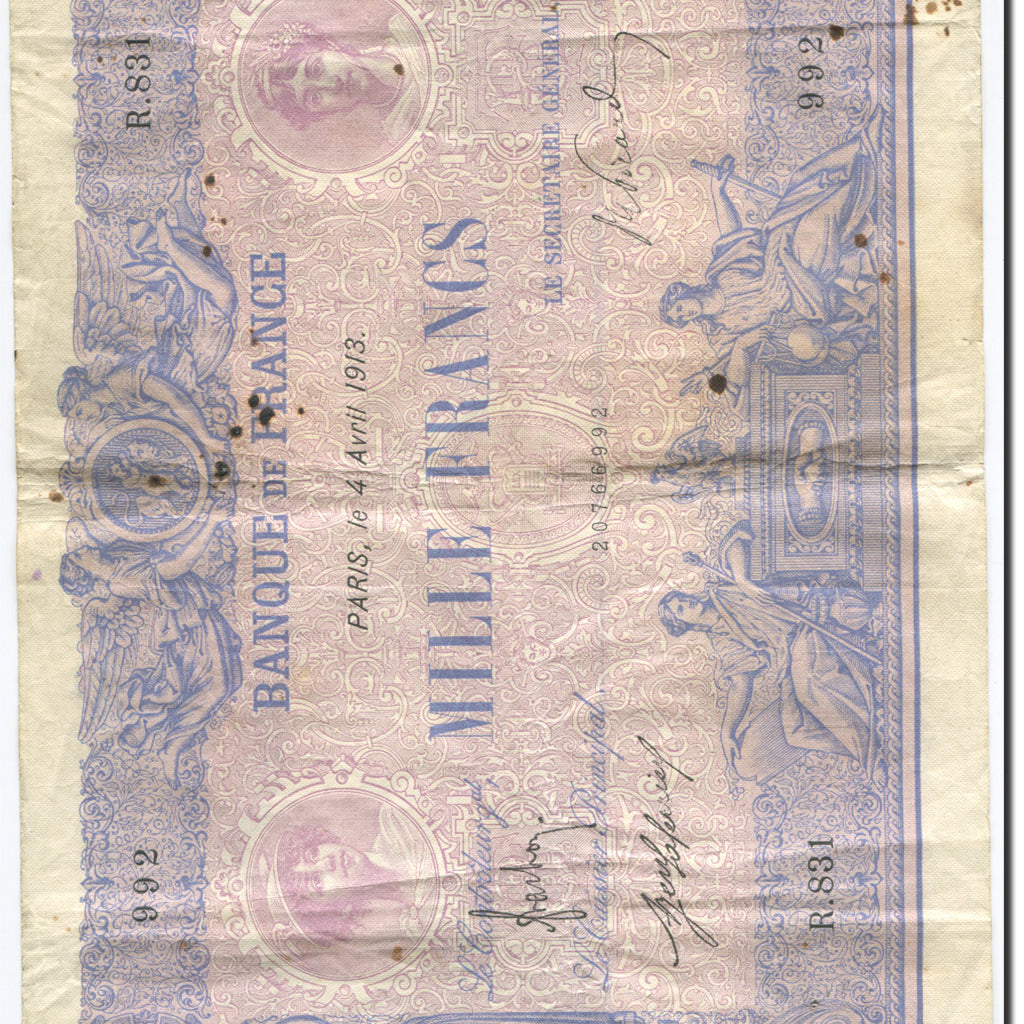 Frankrijk, 1000 Francs, Bleu et Rose, 1889, 1913-04-04, TB Fay:36.27 KM:67g