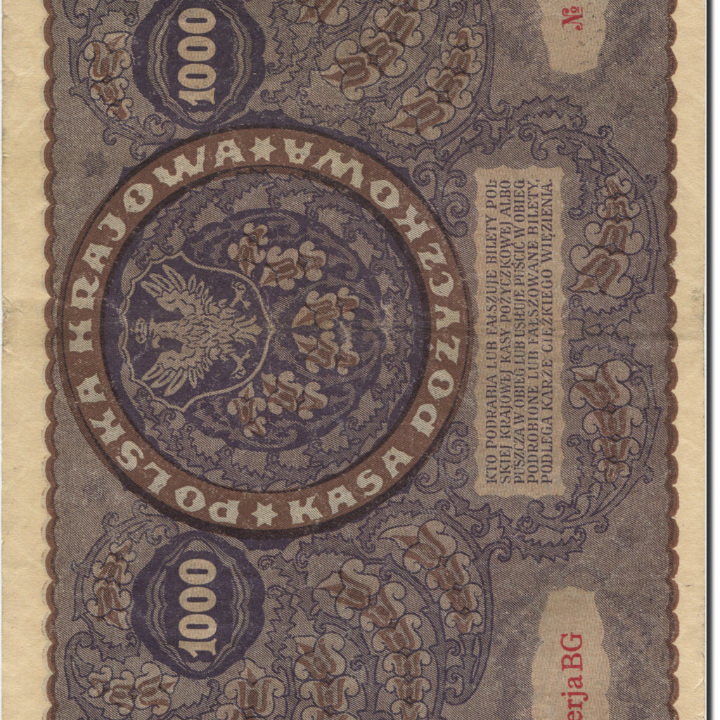 Biljet, Polen, 1000 Marek, 1919, 1919-08-23, KM:29, SUP