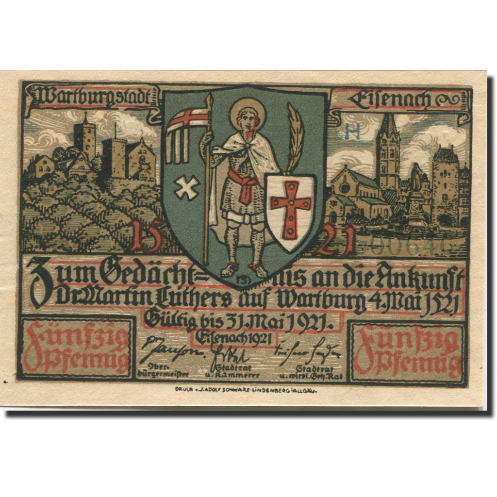 Banknote, Germany, Eisenach, 50 Pfennig, chevalier 1, 1921 UNC(63) Mehl:320.2a