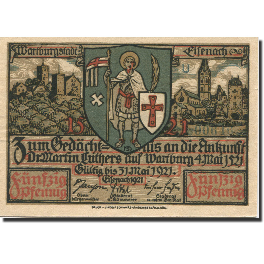 Banknote, Germany, Eisenach, 50 Pfennig, chevalier 2, 1921 UNC(63) Mehl:320.2a