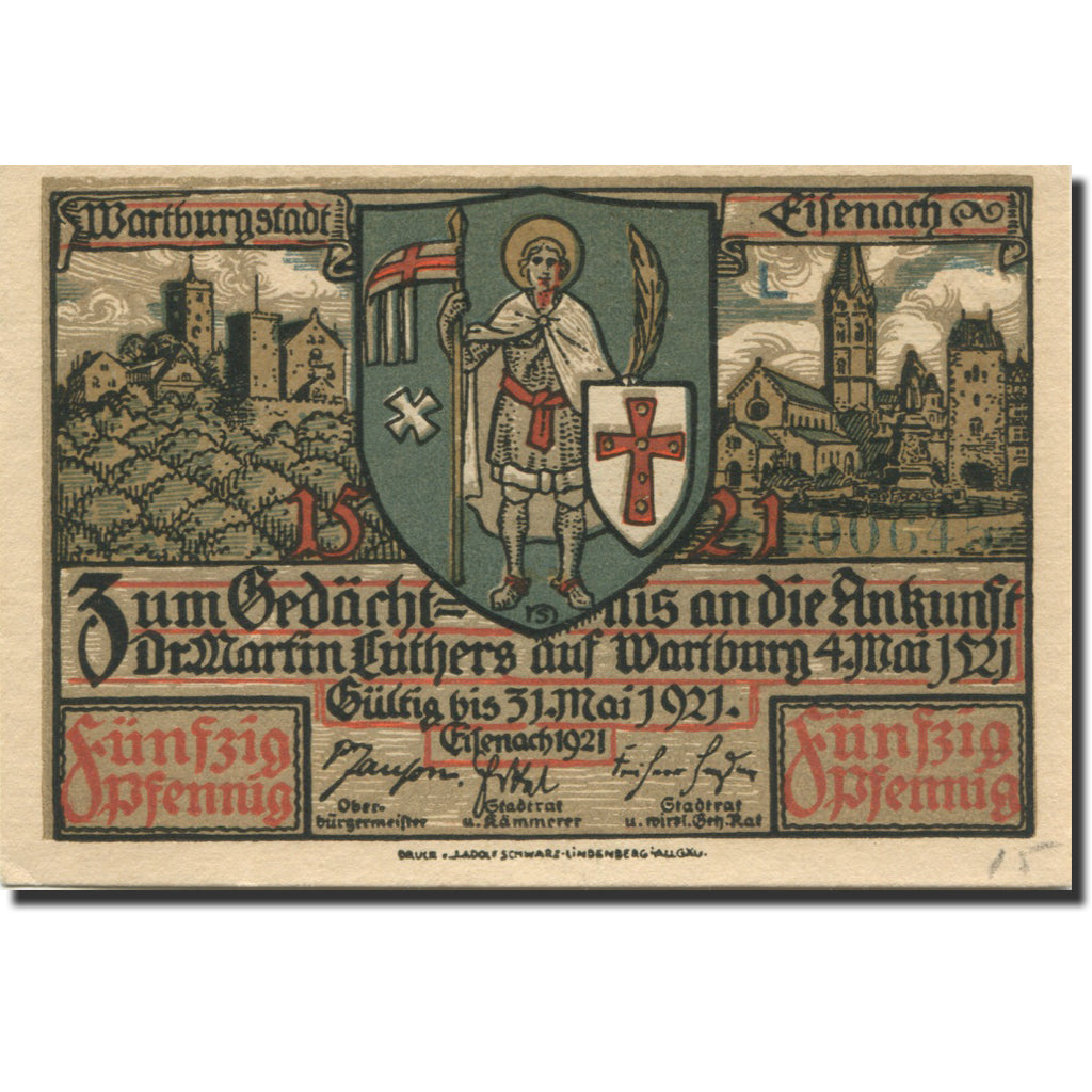 Banknote, Germany, Eisenach, 50 Pfennig, chevalier 3, 1921 UNC(63) Mehl:320.2a