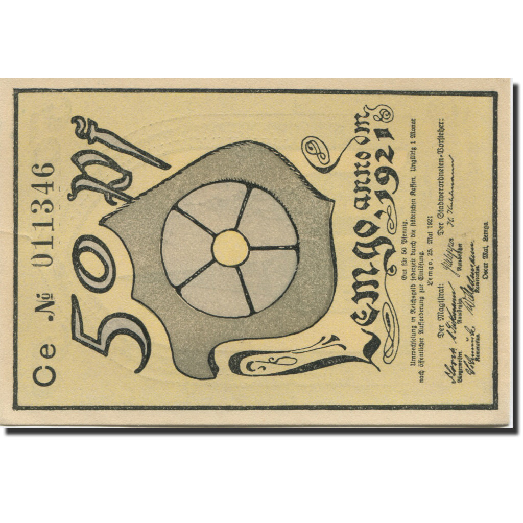 Banknote, Germany, Lemgo, 50 Pfennig, Eglise, 1921 UNC(63) Mehl:789.1