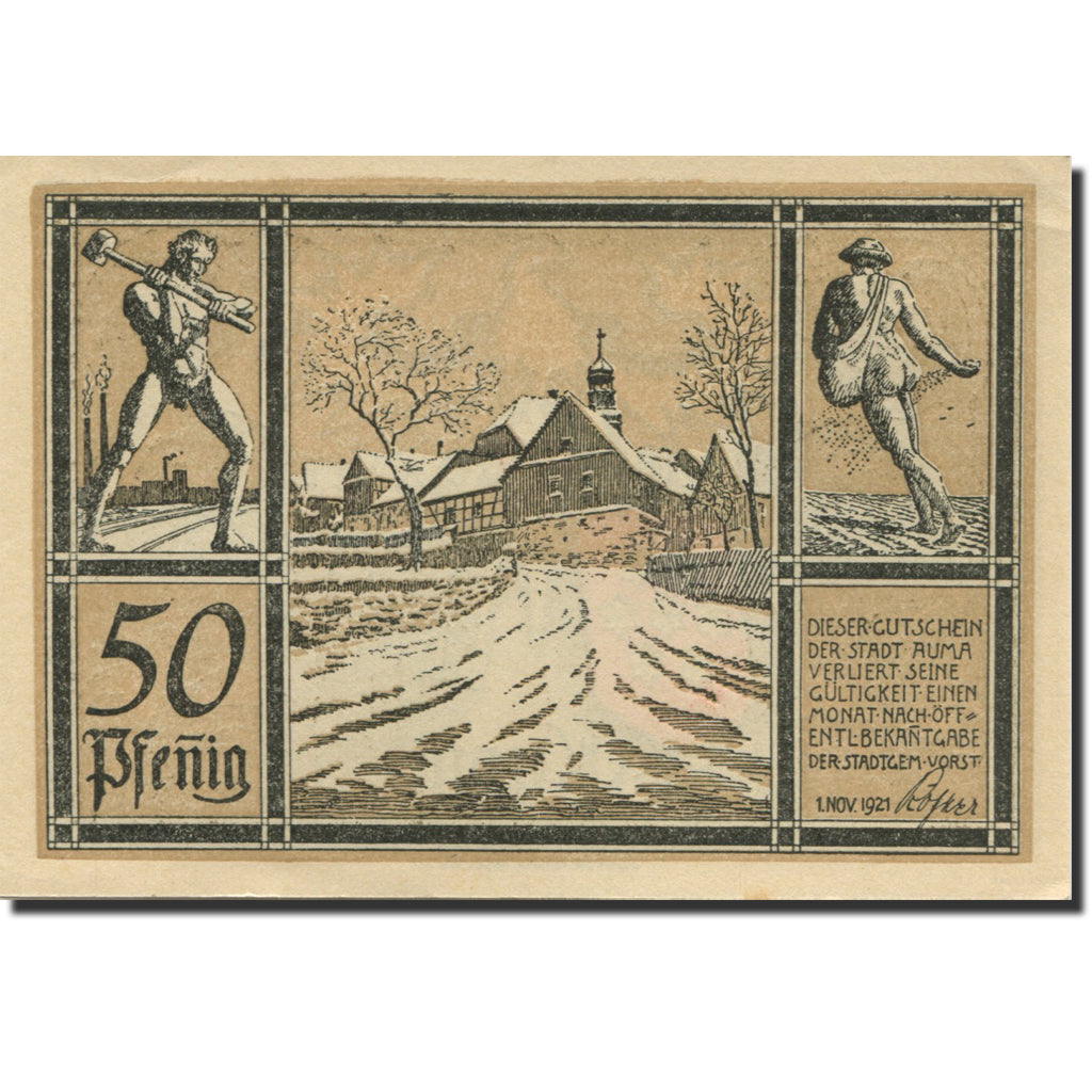 Banknote, Germany, Auma, 50 Pfennig, aigle, 1921, 1921-04-01, UNC(63), Mehl:55.1