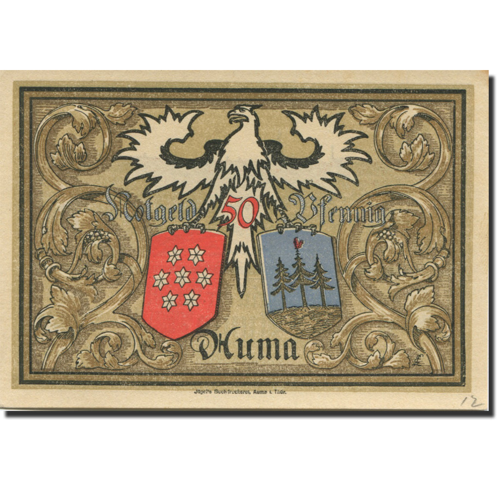 Banknote, Germany, Auma, 50 Pfennig, Blason 1921-04-01, UNC(63) Mehl:55.1