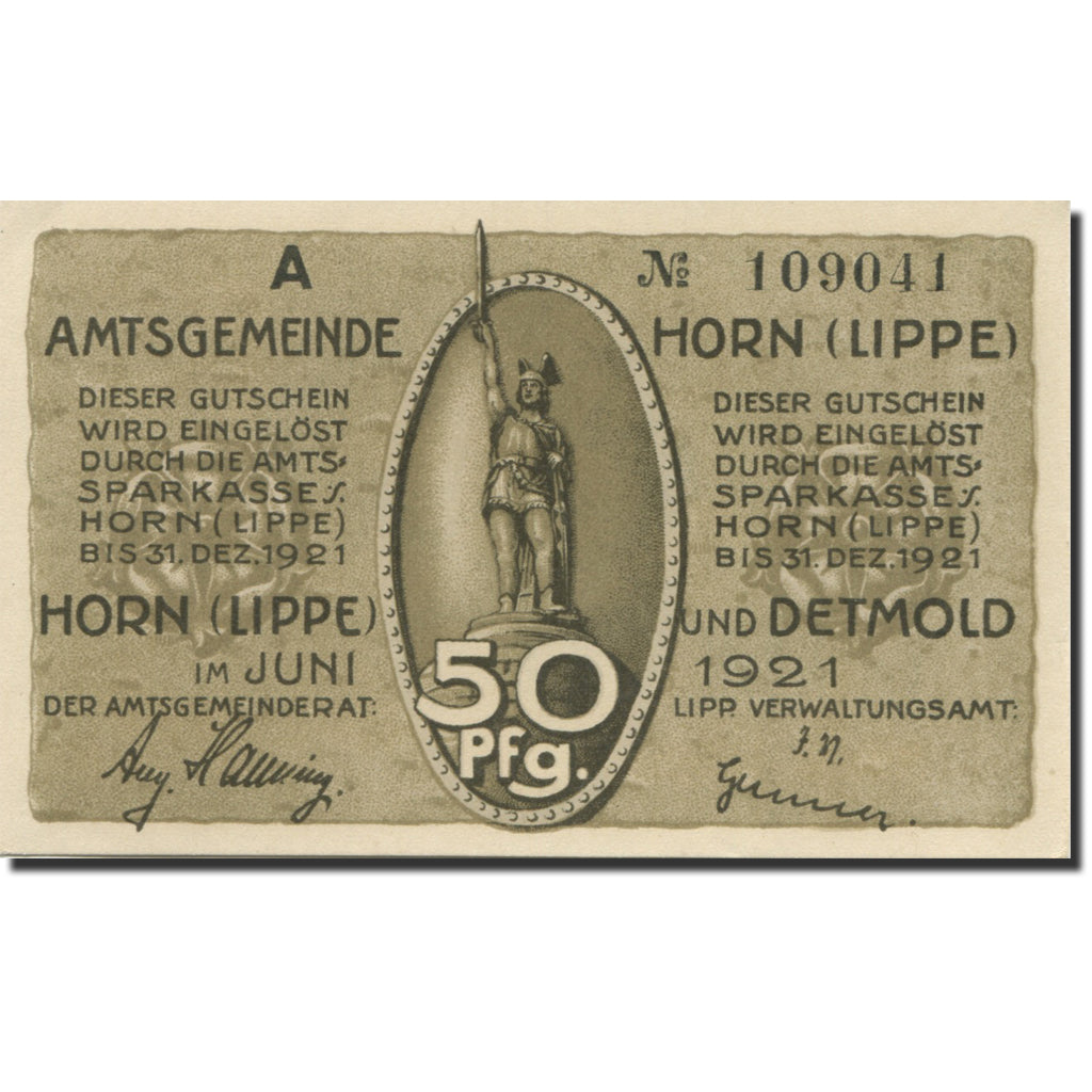 Banknote, Germany, Horn, 50 Pfennig, Monument, 1921, UNC(63), Mehl:628.1