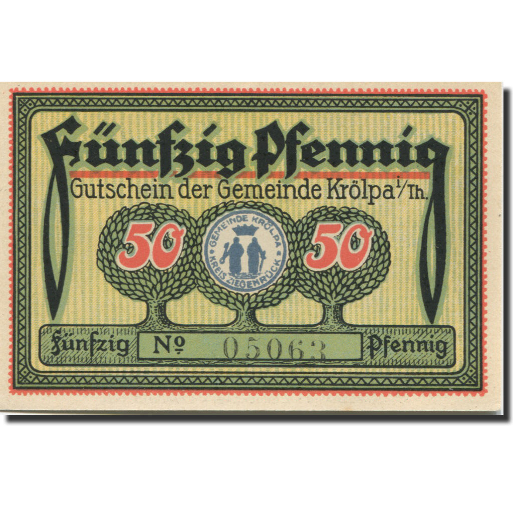 Banknote, Germany, Krölpa in Thür., 50 Pfennig, arbre, 1921 UNC(63) Mehl:745.1