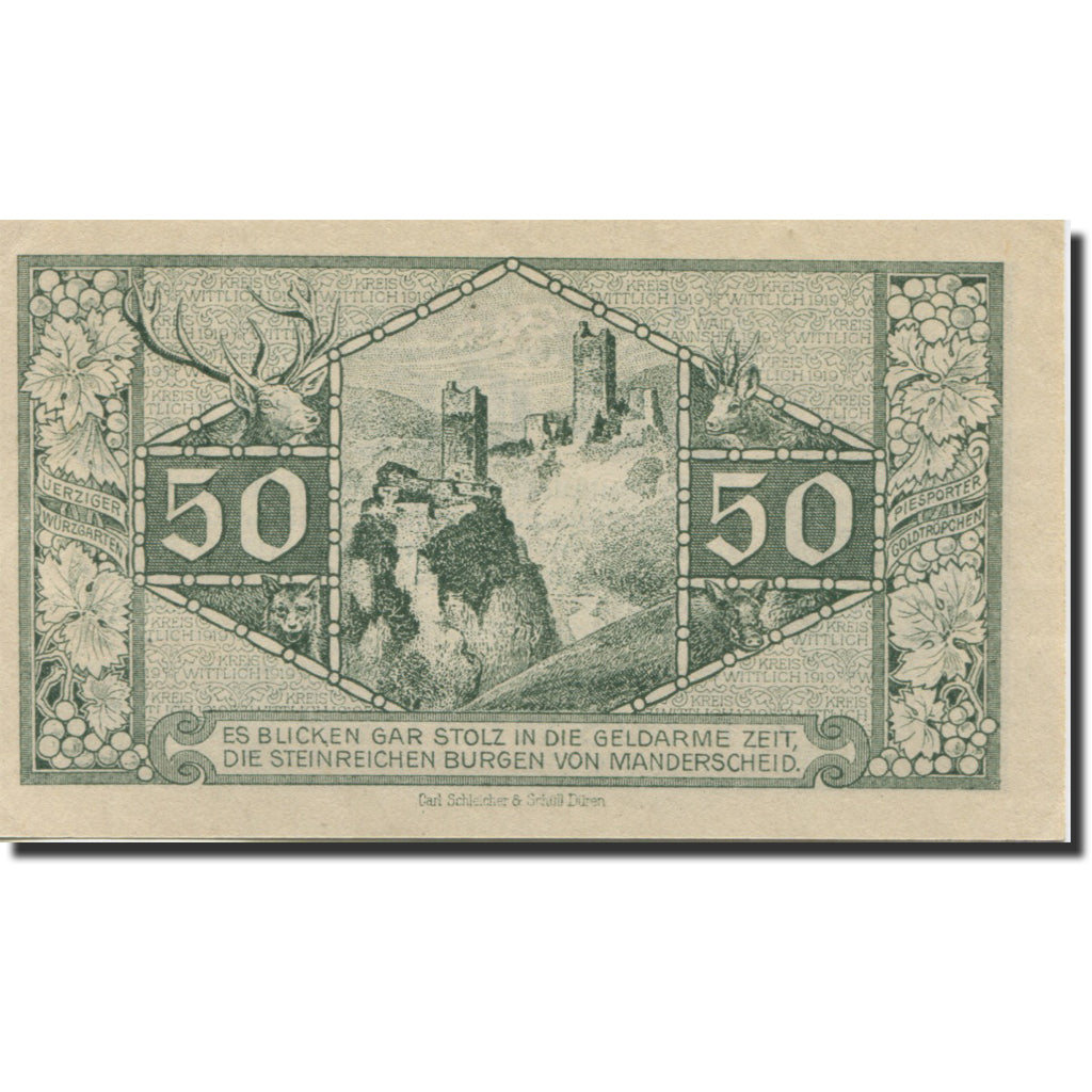 Banknote, Germany, Kreis Wittlich, 50 Pfennig, Blason, 1919 UNC(63) Mehl:W52.3b