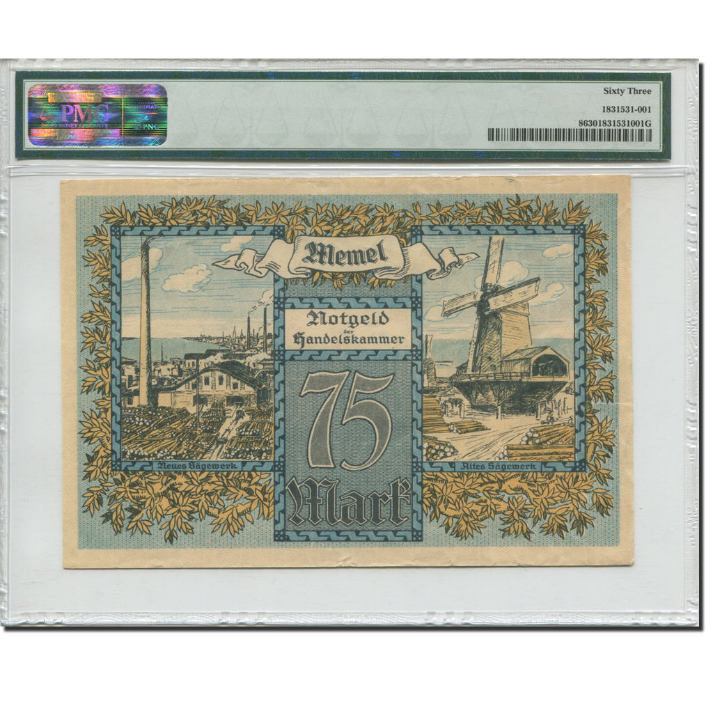 Geldschein, Memel, Memel, 75 Mark, moulin, 1922, 1922-02-22, KM:8, graded, PMG