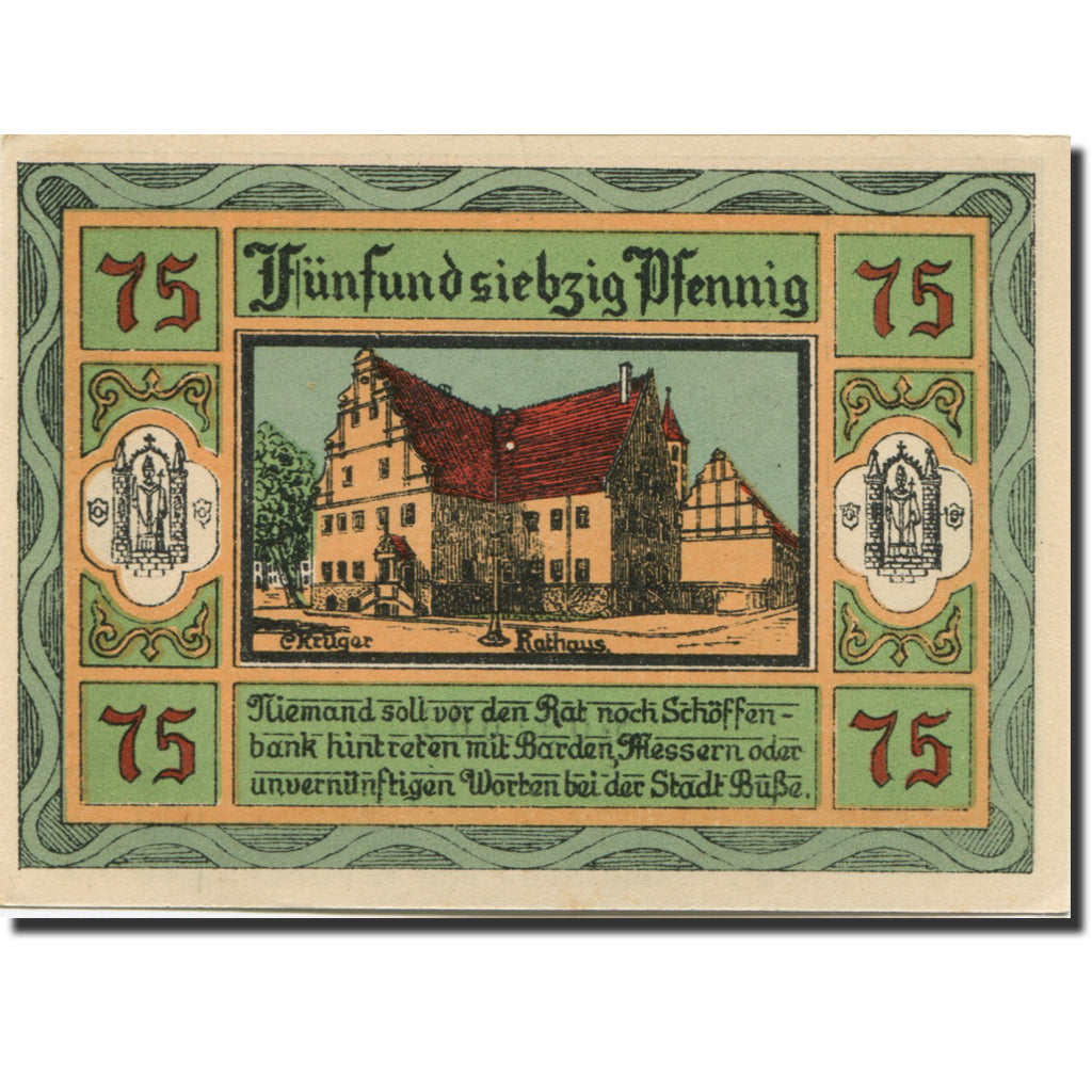 Banknote, Germany, Aken, 75 Pfennig, château, 1921, UNC(63), Mehl:8.1