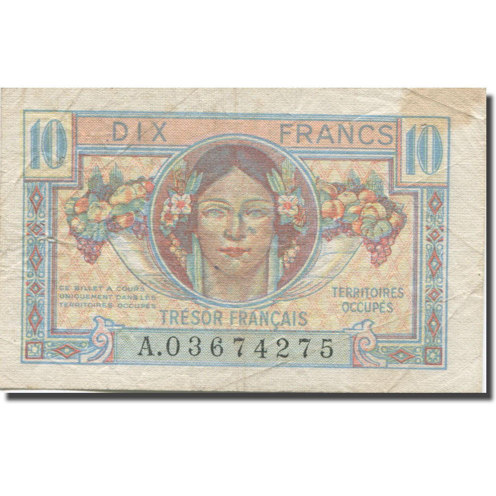 França, 10 Francs, 1947 French Treasury, 1947, 1947, VF(30-35), Fayette:VF30.1