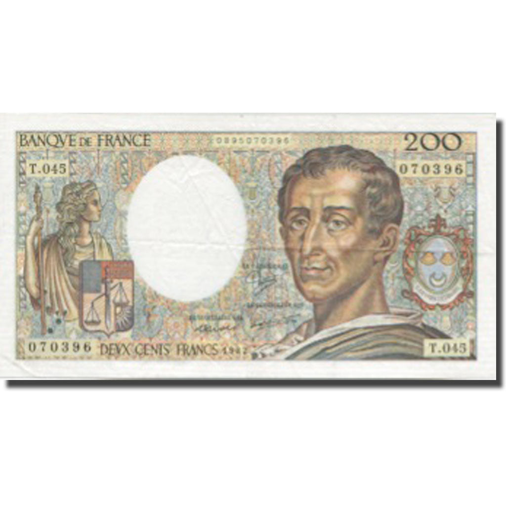 Frankreich, 200 Francs, Montesquieu, 1981, 1987, SS+, Fayette:70.07, KM:155b