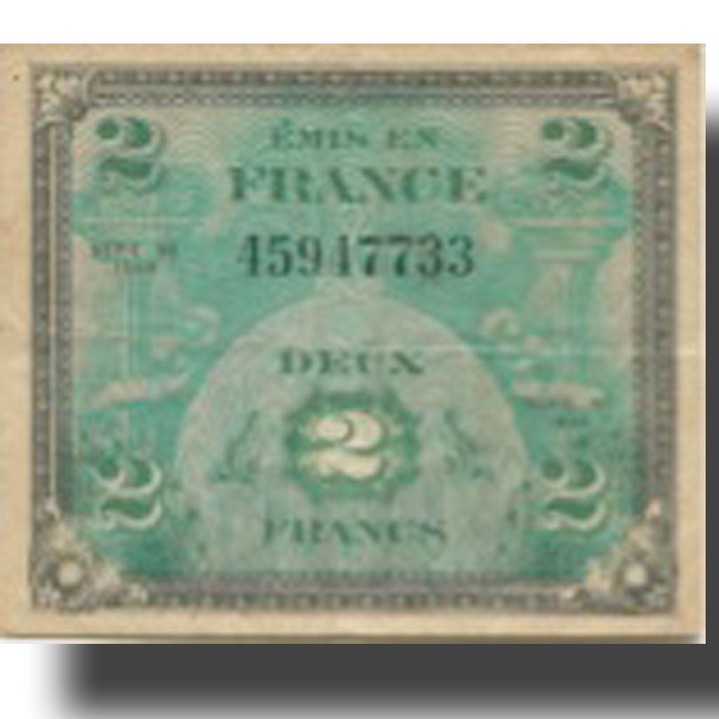 França, 2 Francs, Flag/France, 1944, 1944-06-06, VF(30-35), Fayette:VF 16.01