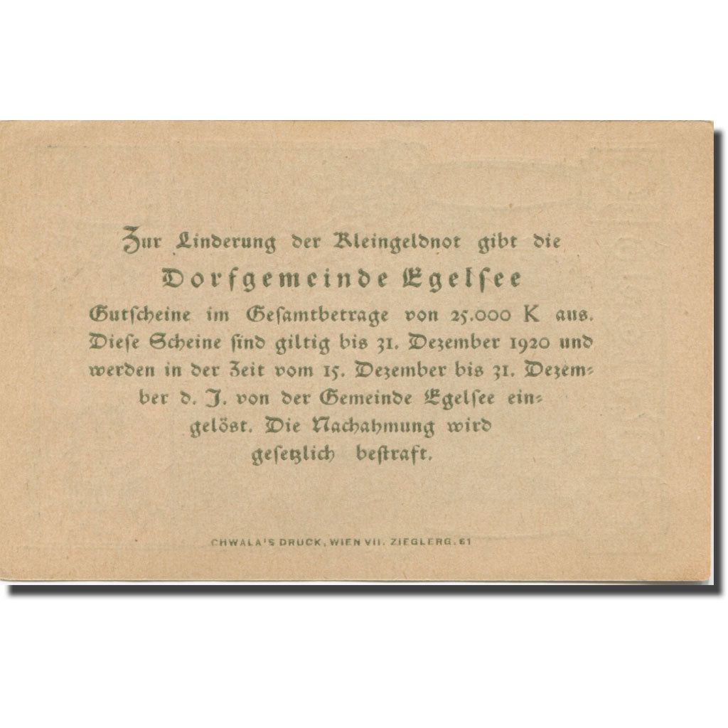 Banknote, Austria, Egelsee, 10 Heller, Eglise, 1920 UNC(63) Mehl:FS 158a