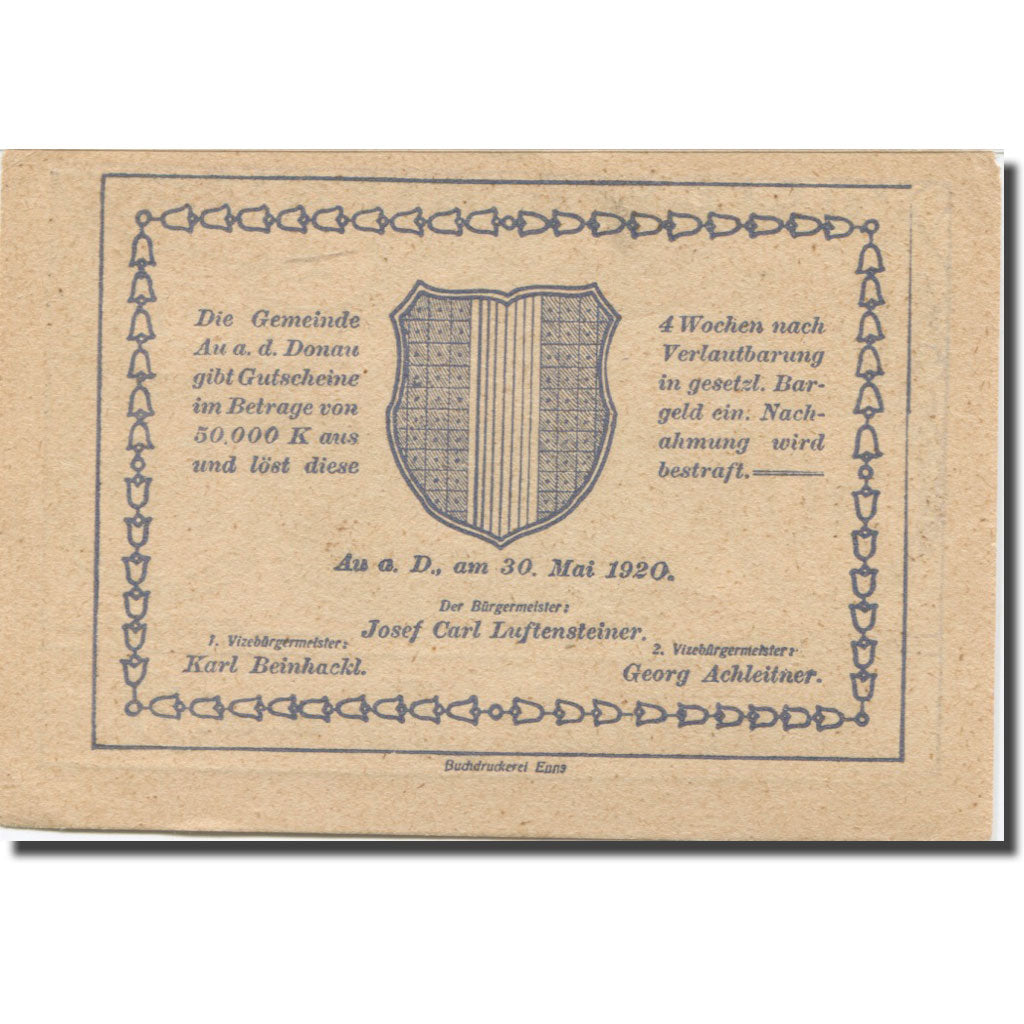 Banknote, Austria, Au a/d D., 50 Heller, Usine, 1920 UNC(63) Mehl:FS 64