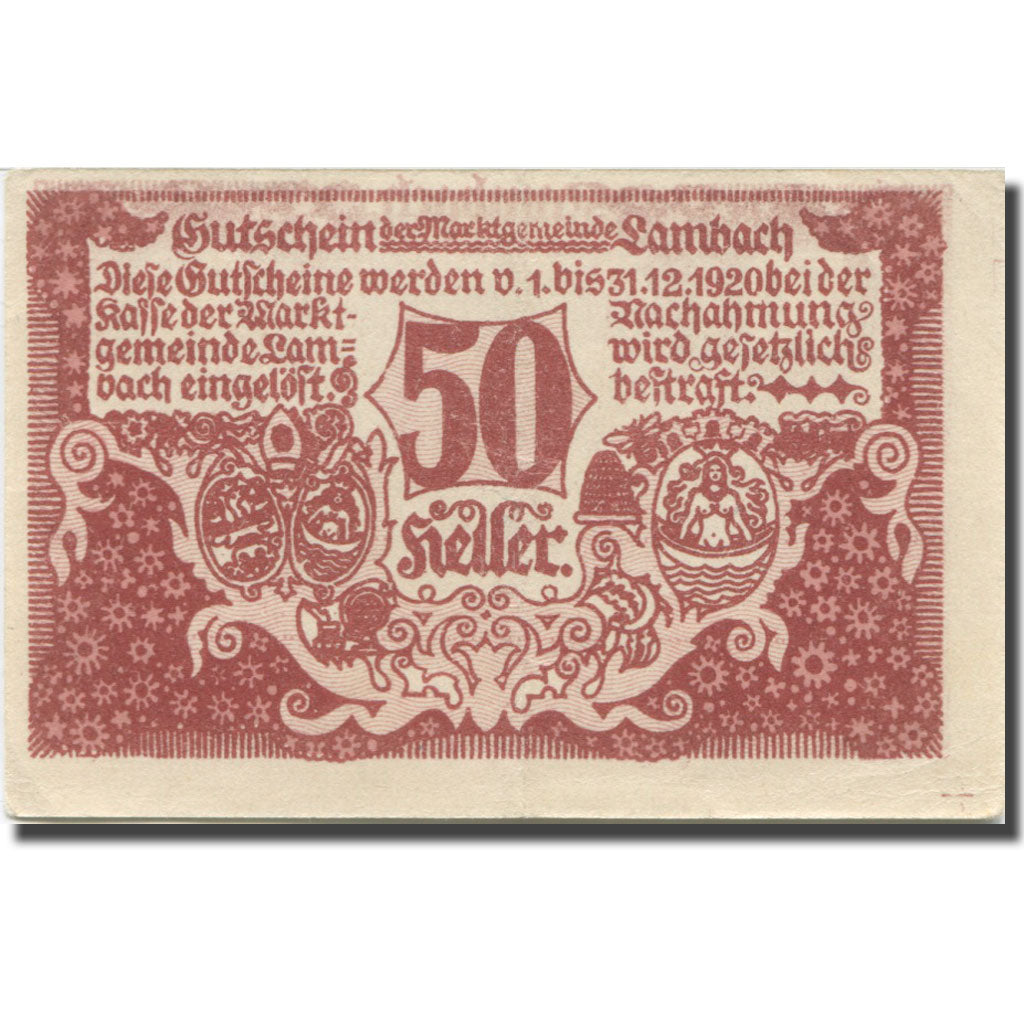 Banknote, Austria, Lambach, 50 Heller, château, 1920 AU(55-58) Mehl:FS 496a