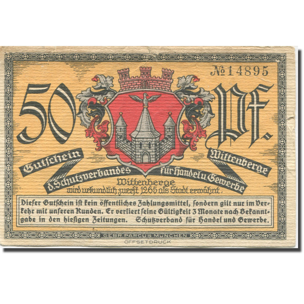 Banknote, Germany, Wittenberge, 50 Pfennig, Blason, EF(40-45), Mehl:1444.1