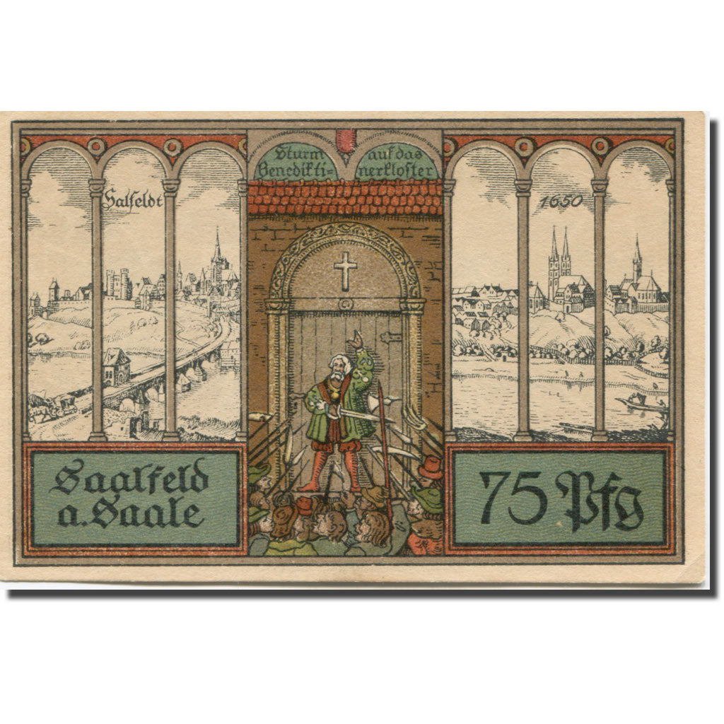 Banknote, Germany, Saalfeld, 75 Pfennig, ruine, 1921 UNC(63) Mehl:1155.1b