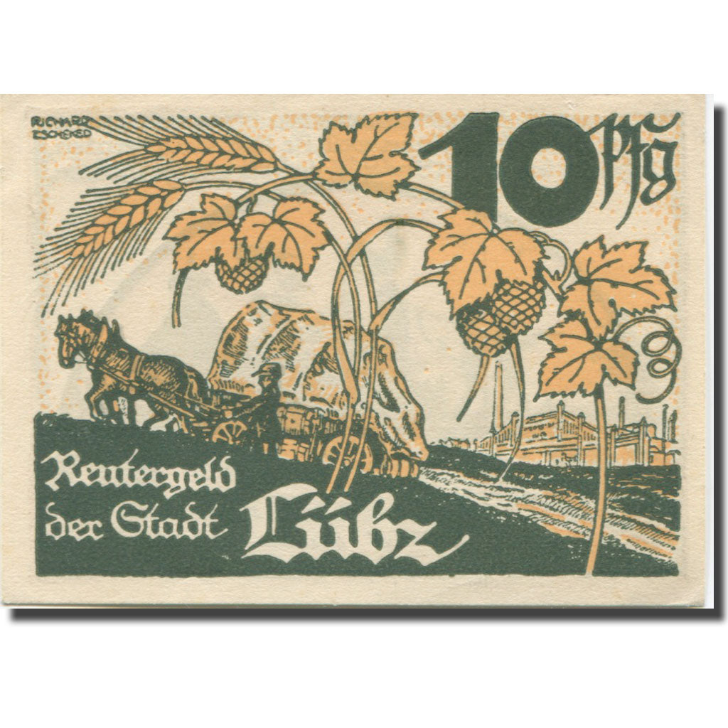 Banknote, Germany, Lübz, 10 Pfennig, champs, 1922 UNC(63) Mehl:835.1
