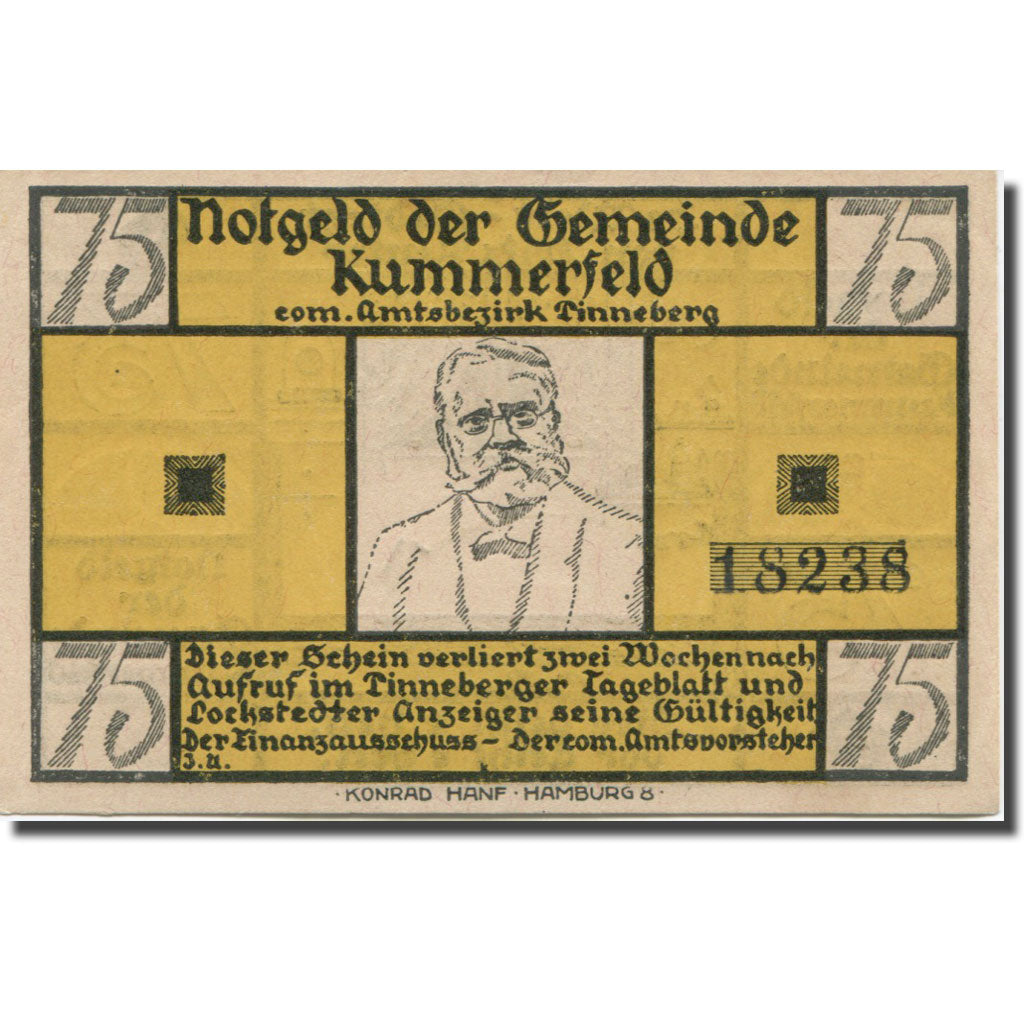 Banknote, Germany, Kummerfeld, 75 Pfennig, Maison, 1921, UNC(63), Mehl:749.6a
