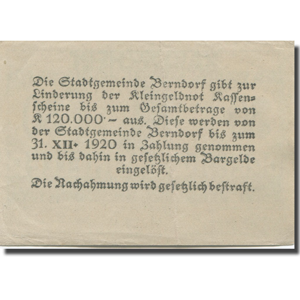 Banknote, Austria, Berndorf, 30 Heller, Lion, 1920, EF(40-45) Mehl:FS 83a