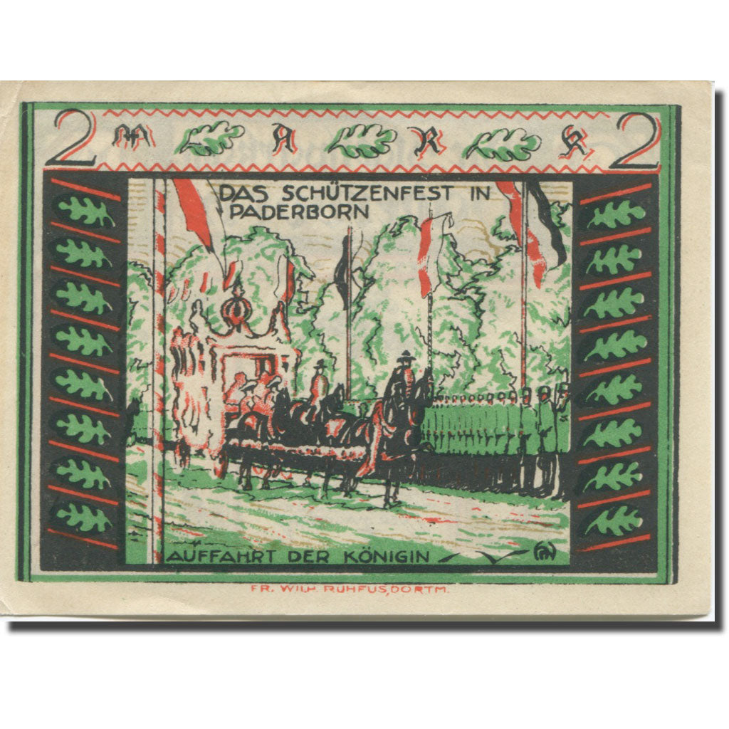 Banknote, Germany, Paderborn, 2 Mark, personnage 1921 UNC(63) Mehl:FS 1043.2