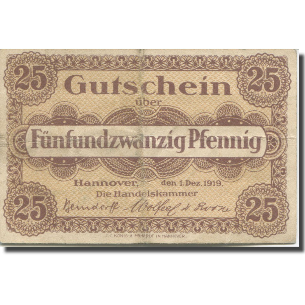 Banknote, Germany, Hannover, 25 Pfennigface value 1919 VF(20-25) Mehl:H 13.2a