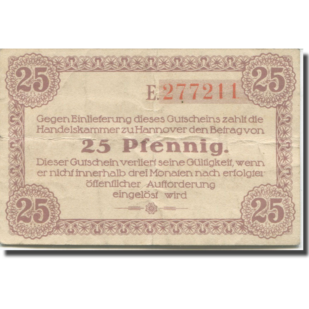 Banknote, Germany, Hannover, 25 Pfennigface value 1919 VF(20-25) Mehl:H 13.2a