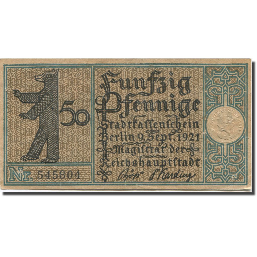 Geldschein, Deutschland, Berlin, 50 Pfennig, ferme 1, 1921, VZ Mehl:FS 92.1