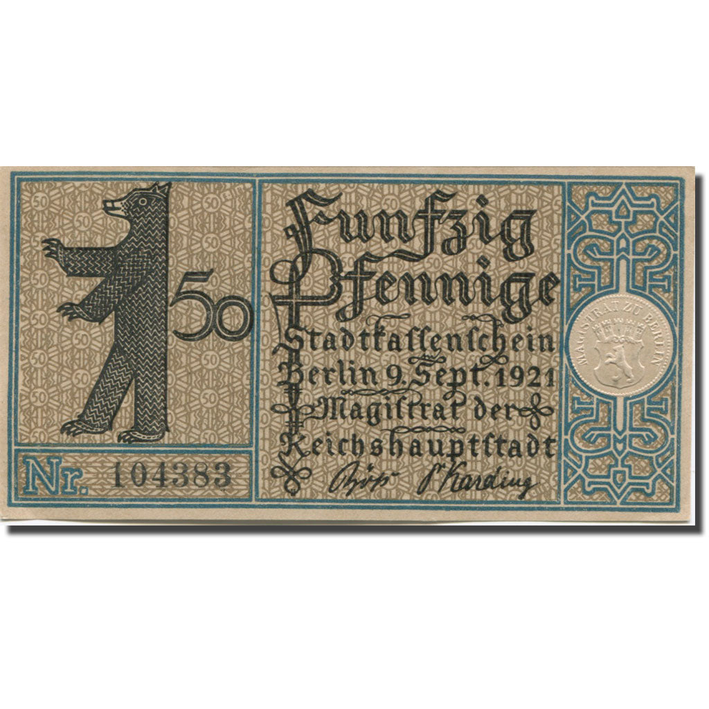 Banknote, Germany, Berlin, 50 Pfennig, parc, 1921-09-09, UNC(63) Mehl:FS 92.1